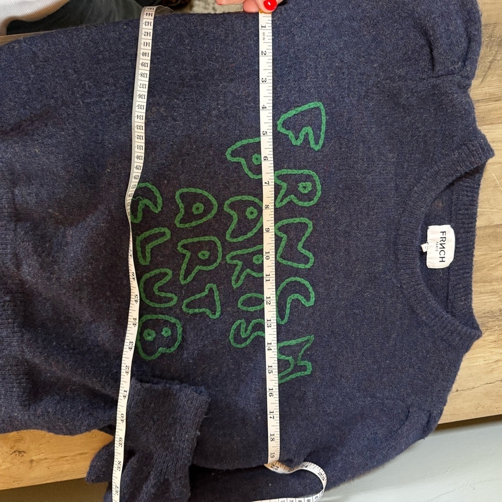 FRNCH Navy and Green Art Club Sweater - Picture 10 of 10